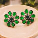 Green Floral Studs
