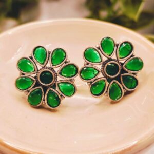 Green Floral Studs