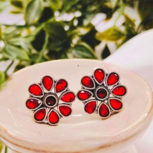 Red Floral Studs