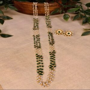 Set of Kanak Mala & Sunburst Stud Green