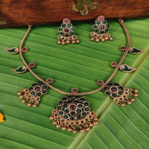 Royal Peacock Charm Necklace Set (Green)
