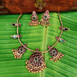Royal Peacock Charm Necklace Set (Ruby)