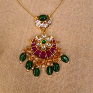 Emerald Crescent Kundan Pendant