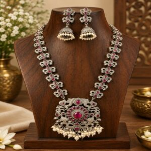 Mayura Oxidised Necklace Set (Ruby)