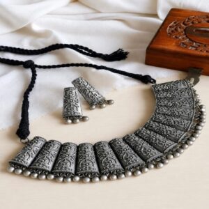 Tarini Vintage Tribal Choker Set with Black Dori