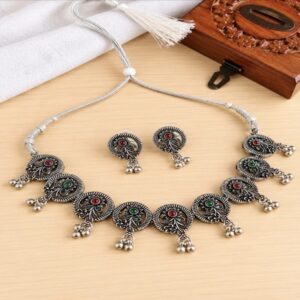 Aadhya Ruby-Emerald Oxidized Set